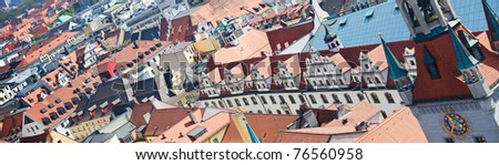 Panoramic photo of red roofs of Munich city in Germany