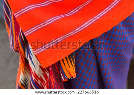 Closeup of colorful textile of Masai tribe in Africa