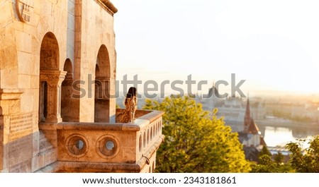 Similar – Image, Stock Photo View of authentic balcony. Carpets hang on balcony in the sun. Facade of residential building, copy space