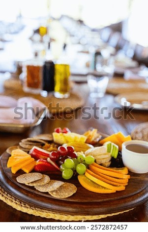 Similar – Foto Bild Frisches Obst und Käse auf dem Tisch arrangiert