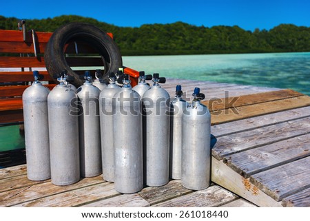 Compressed air tanks prepared for diving trip