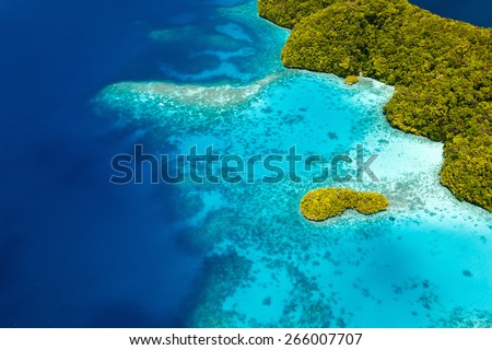Beautiful view of Palau tropical islands and Pacific ocean from above