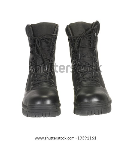 Pair of black work boots isolated on white
