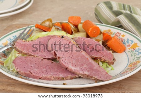 Corned beef dinner with cabbage and vegetables