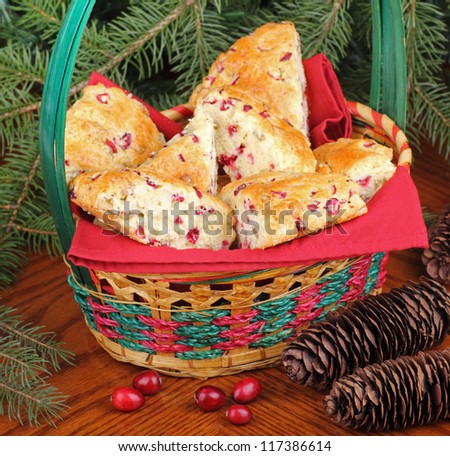 Cranberry and nut scones in a Christmas basket