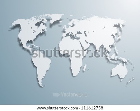 3d vector world illustration with smooth vector shadows and white map of the continents of the world-  design element for infographics, and other global illustrations
