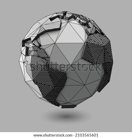 Vector low poly style line art earth globe  design. Three-dimensional low poly world line- art style. 