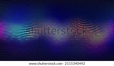 Vector abstract vibrant background, with blending colors and textures.Wave pattern with dark and light layers. 80's futuristic cyberpunk design with glowing colorful neon lights.