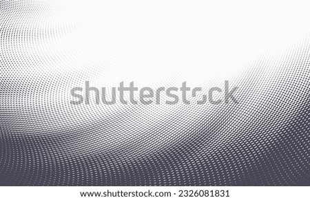 Vector halftone fading wave pattern. Smooth abstract tonal transition made by dots.