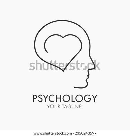 One line icon thinking with heart concept.Vector minimal continuous line logo design. Human head, face profile illustration.