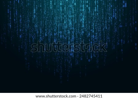 Vector blue digital code rain in a matrix inspired futuristic style. High-tech backdrop with glowing binary characters