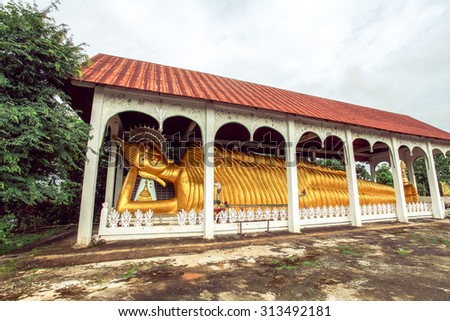 A long lie down of an Image of Buddha in a temple at Sangkhlaburi