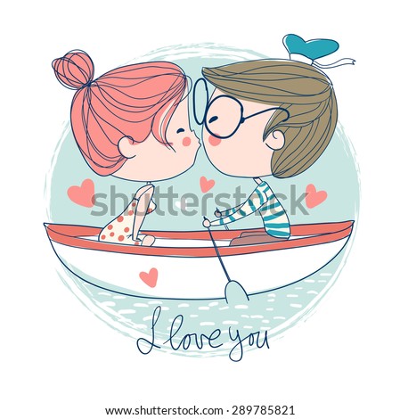 ??Cute couple kissing sitting on boat
