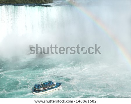 Rainbow near tourist boat at Niagara Falls