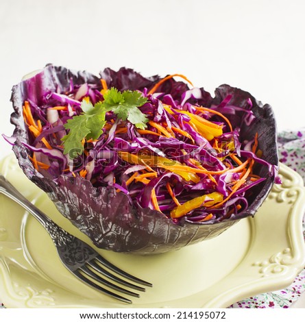 Coleslaw. Salad with red cabbage, carrot, red onion and beetroot