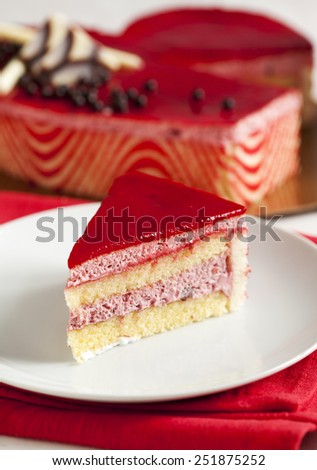 Strawberry mousse cake in the shape of a heart