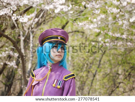 TORONTO - MAY, 8 : Caucasian girl wearing Hatsune Miku Cosplay Japanese anime character cosplay pose on May 8, 2015 at High Park, Toronto