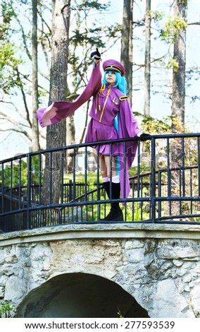 TORONTO - MAY, 8 : Caucasian girl wearing Hatsune Miku Cosplay Japanese anime character cosplay pose on May 8, 2015 at High Park, Toronto.