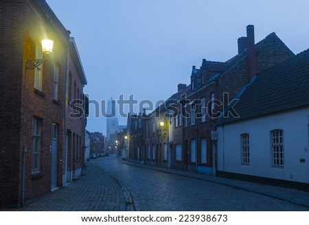 Early Monring ion a back street n Bruges, Belgium