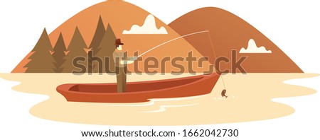 A man is fishing with a beautiful mountain background