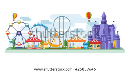 Amusement Park in flat colorful vector style 商業照片 © 