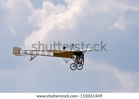 ZHUKOVSKY, RUSSIA - 12 AUGUST 2012: Retro plan bleriot shows demonstration flight at show dedicated to the centenary of the Russian Air Force 12 august, 2012 in Zhukovsky, Russia.