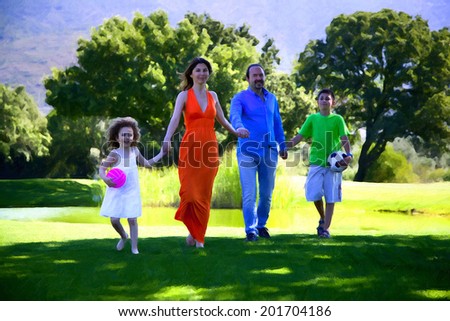 Happy family is enjoying at park on a weekend day all together