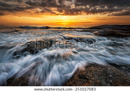Sea sunrise with stormy sea near Burgas, Bulgaria