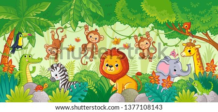 African animals in the jungle. Cute cartoon animals. Set of animals. Stock foto © 
