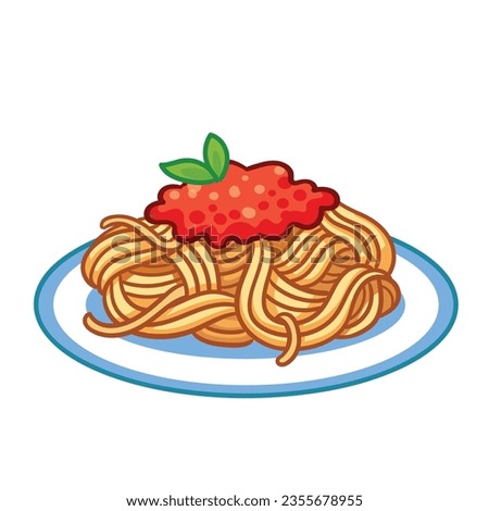 Similar – Image, Stock Photo Spaghetti with tomato sauce on a black granite plate. Cooked spaghetti with red sauce.