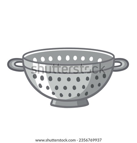 Vector illustration with colander in cartoon style. Icon kitchen Colander on a white background.
