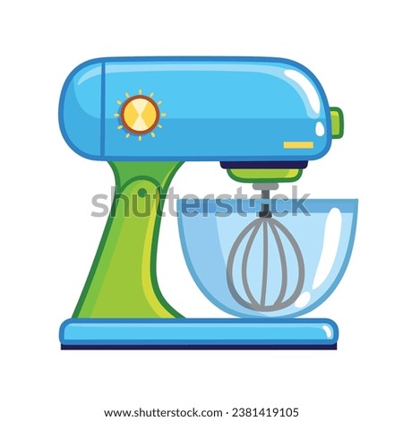  Kitchen mixer with cooking bowl. Vector illustration with cooking mixer in cartoon style.
