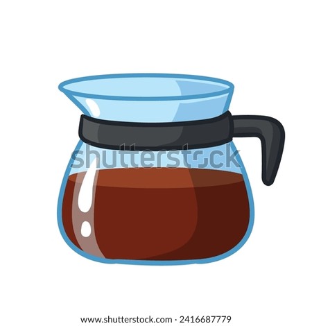 Glass pot with coffee in cartoon stily. Vector illustration with Coffee kettle.