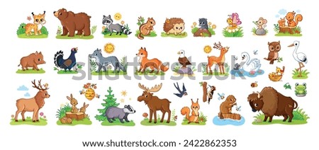 Vector illustration with forest animals. Set of animals in cartoon style on a white background.