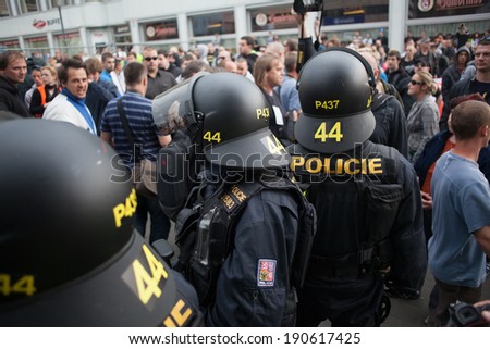 CZECH REPUBLIC: MAY 1, The Workers\' Party of Social Justice during a demonstration in Usti nad Labem in the Czech repbublic, May 1, 2014