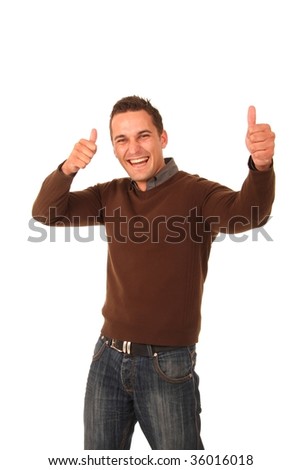 Handsome Stylish Young Man With Thumbs Up And Big Grin Stock Photo ...