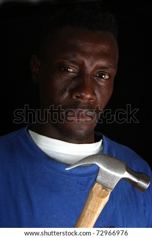 Scary Gangster Man With Angry Look And Hammer In Hand Stock Photo ...