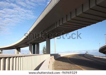 Modern concrete elevated road way or overpass system on columns