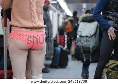 TORONTO, ONTARIO/CANADA -  11th Sunday January 2015 : Toronto people took part in no pants subway ride in Toronto, Canada.