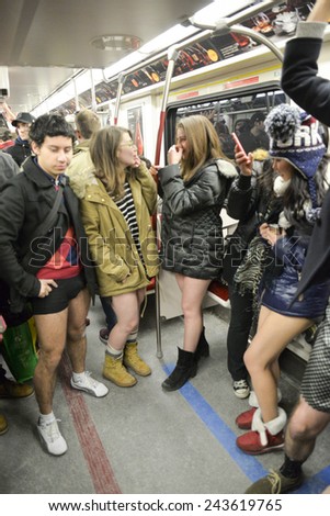 TORONTO, ONTARIO/CANADA -  11th Sunday January 2015 : Toronto people took part in no pants subway ride in Toronto, Canada.