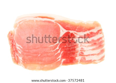 Raw bacon rashers isolated on white