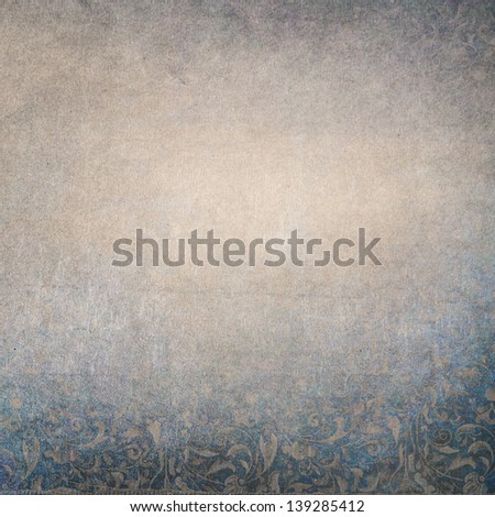 Blue and beige paper background with small floral print. Central faded area for copy space.