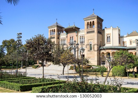 SEVILLE, SPAIN - NOV 16: Mudejar Pavilion houses the Museum of Arts and Traditions of Seville, Spain. Built in 1928 for the Ibero-American Exposition of 1929. November 16, 2012 Seville, Spain
