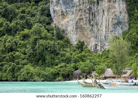 PHI PHI DON, THAILAND - OCT 10: Phi Phi Don is the largest of the Phi Phi Islands in Thailand.  It is the only island in the group with permanent inhabitants. October 10, 2013 Phuket, Thailand