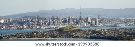 AUCKLAND, NZ - JUN 13: Panoramic view of Auckland Skyline.  Auckland has been rated one of the world\'s top 10 cities to visit by travel bible Lonely Planet. June 13, 2014 Auckland, New Zealand