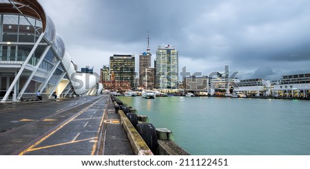 AUCKLAND, NZ - JUN 12: Auckland Cruise Port terminal and skyline.  Auckland has been rated one of the world\'s top 10 cities to visit by travel bible Lonely Planet. June 12, 2014 Auckland, New Zealand