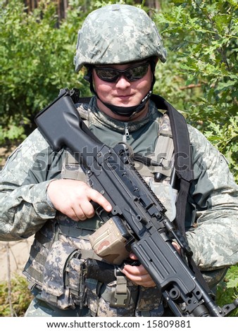 The US Army soldier with the machine gun