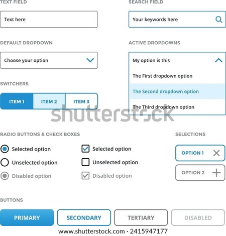 Set of Web Elements (text, dropdown, selection, button)