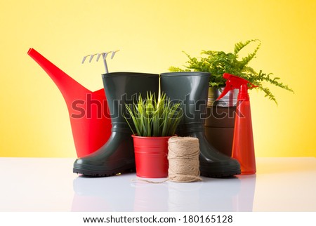 Beautiful spring gardening concept with red