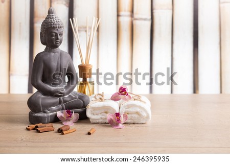 Spa concept; buddha and wellness accessories